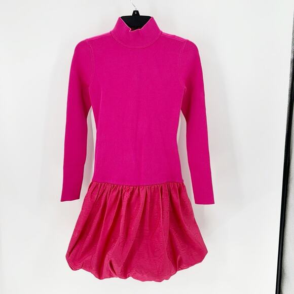 Rachel Parcell Bubble Hem retro 80s pink quirky Barbie mock neck dress size XS - Picture 1 of 10